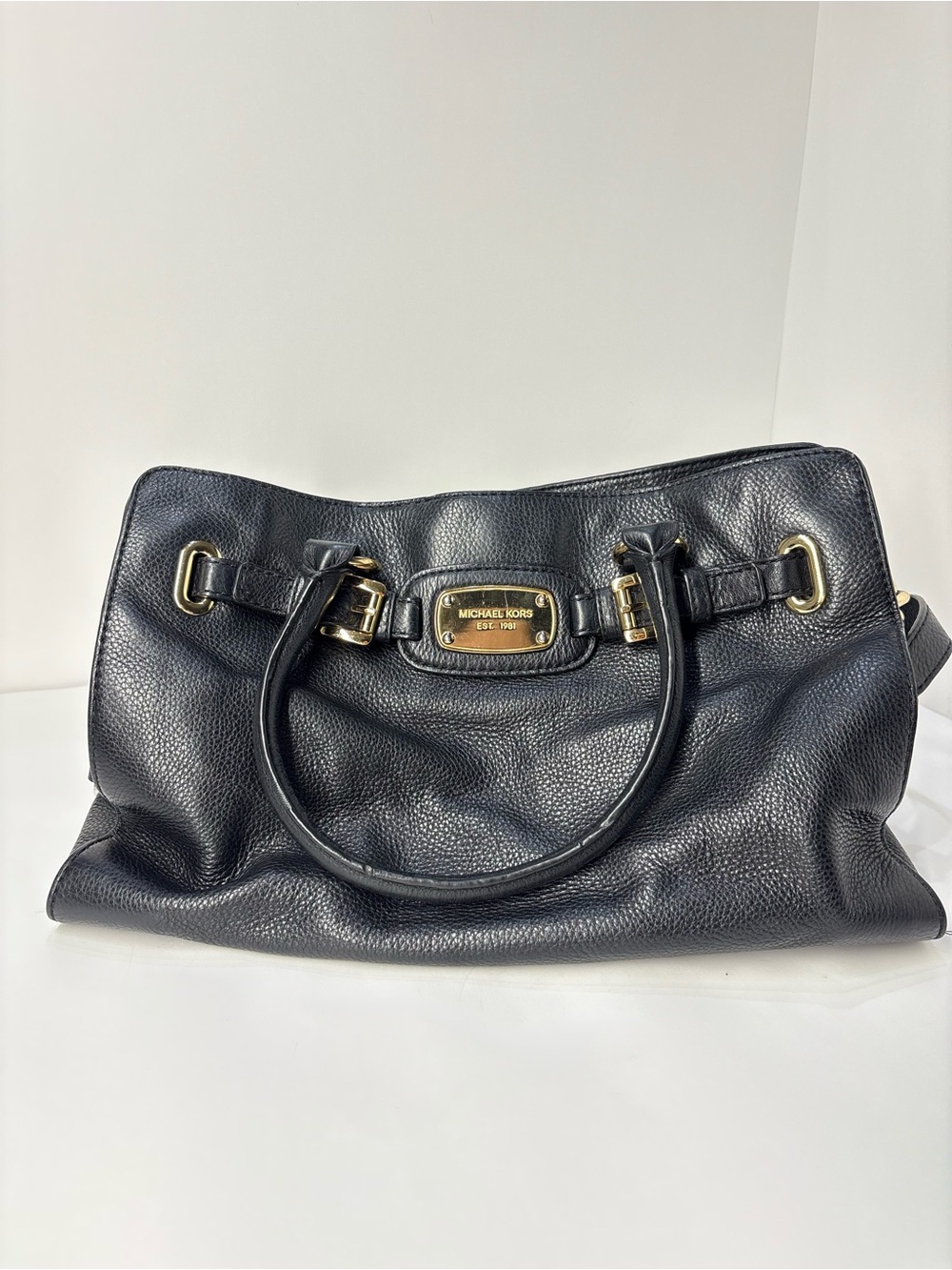 Michael Kors Black Pebbled Leather Tote with Gold Hardware